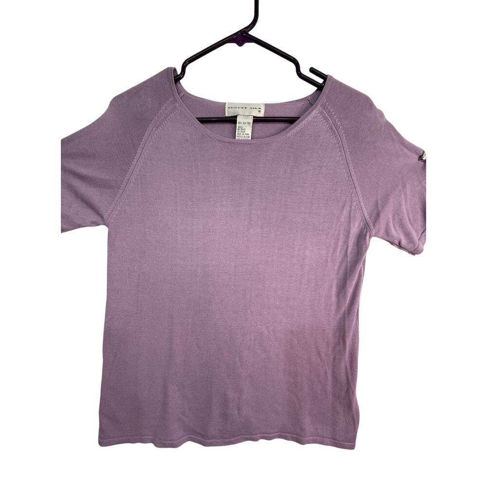 August Silk 100% Silk Knit Top Women’s L Lavender Purple Short Sleeve Raglan